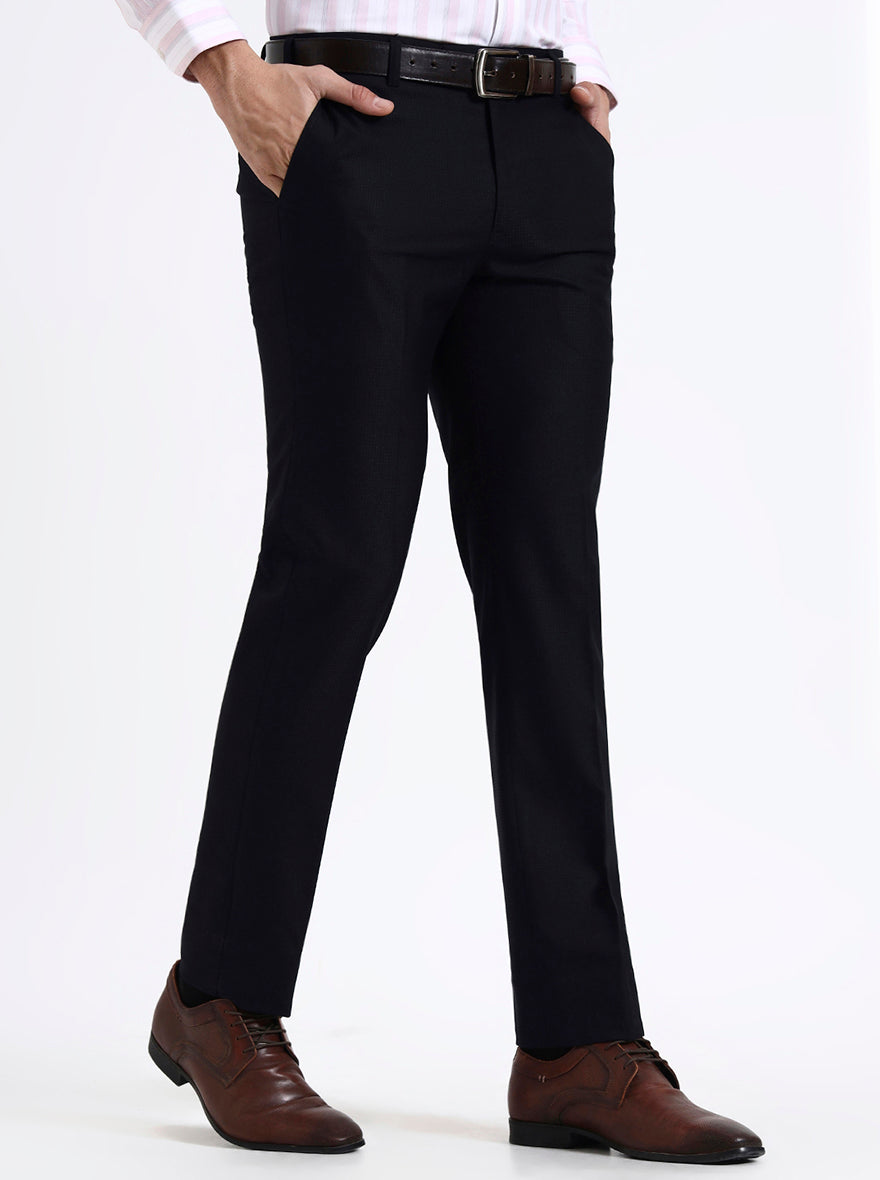 Navy Blue Solid Slim Fit Formal Trouser | Metal