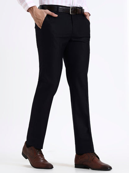 Navy Blue Solid Slim Fit Formal Trouser | Metal