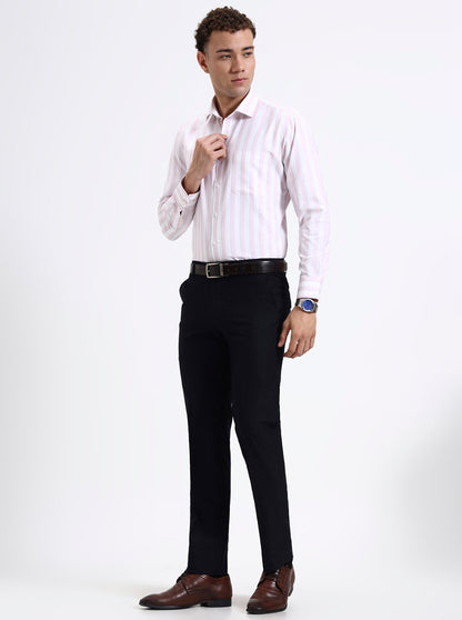 Navy Blue Solid Slim Fit Formal Trouser | Metal