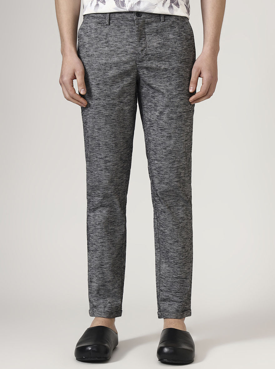 Black Printed Neo Fit Casual Trouser | Greenfibre