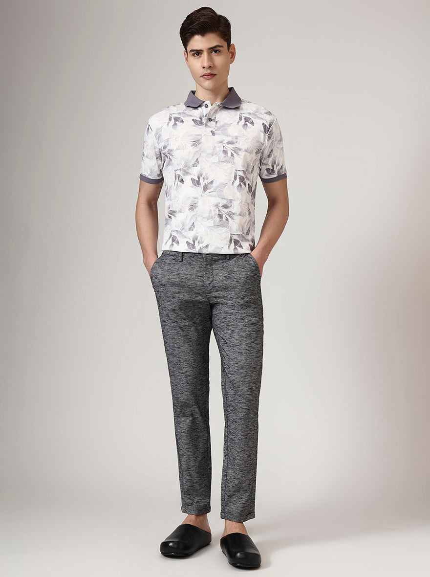 Black Printed Neo Fit Casual Trouser | Greenfibre