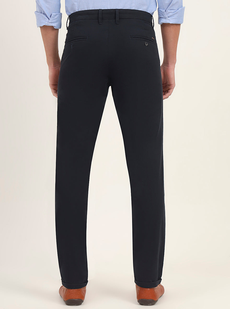 Navy Blue Solid Neo Fit Casual Trouser | Greenfibre