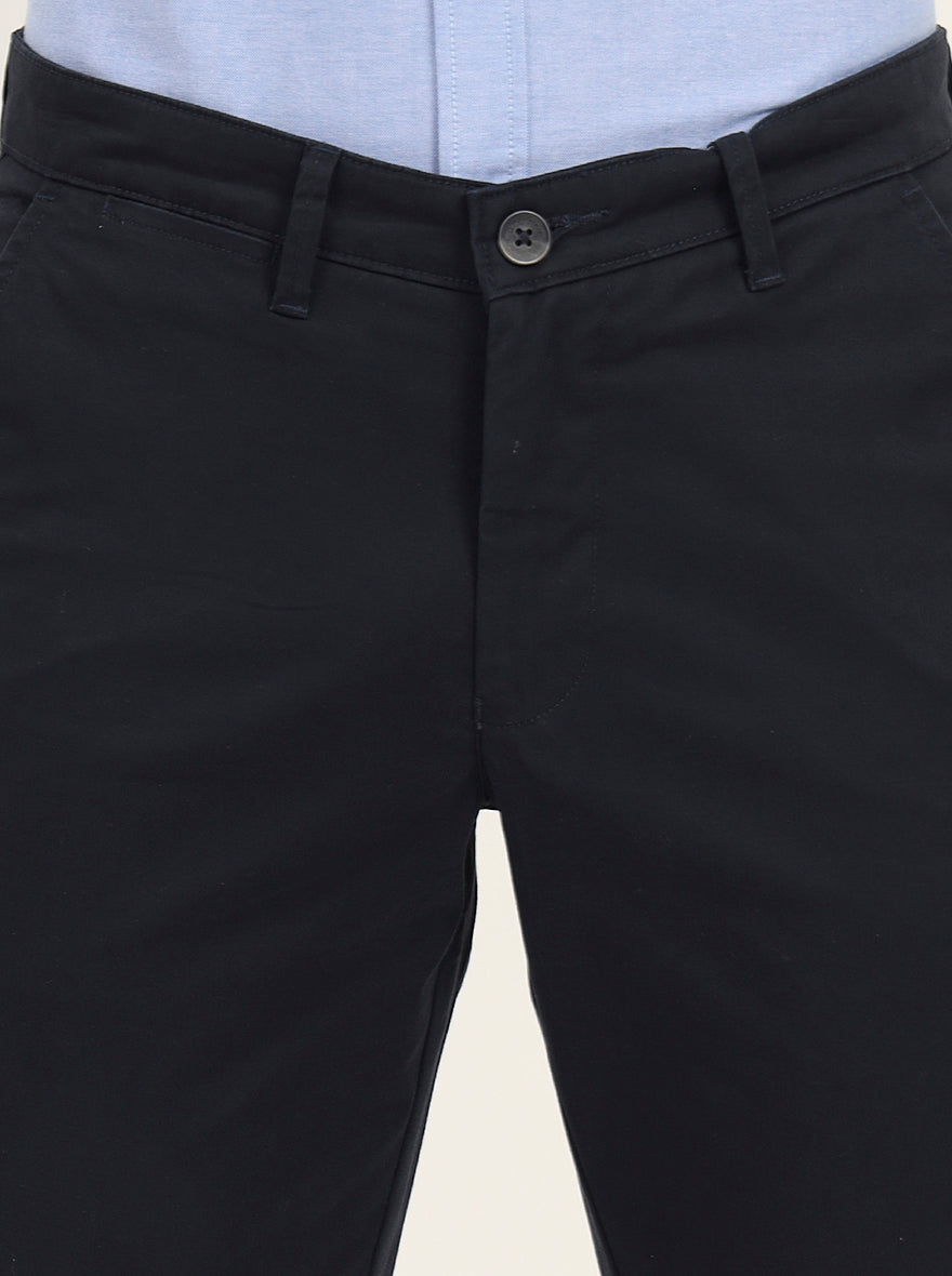 Navy Blue Solid Neo Fit Casual Trouser | Greenfibre
