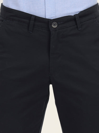 Navy Blue Solid Neo Fit Casual Trouser | Greenfibre