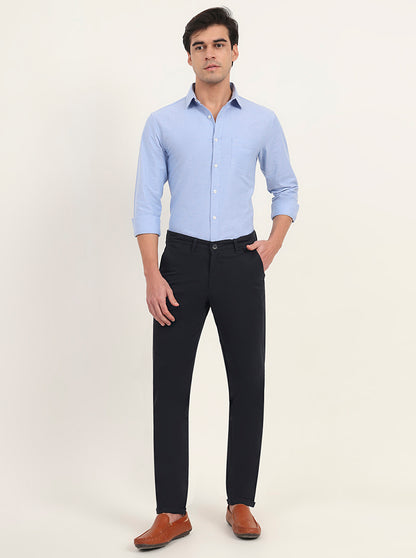 Navy Blue Solid Neo Fit Casual Trouser | Greenfibre