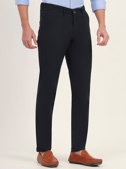 Navy Blue Solid Neo Fit Casual Trouser | Greenfibre