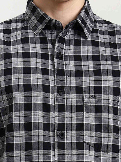 Black Checked Slim Fit Casual Shirt | JadeBlue