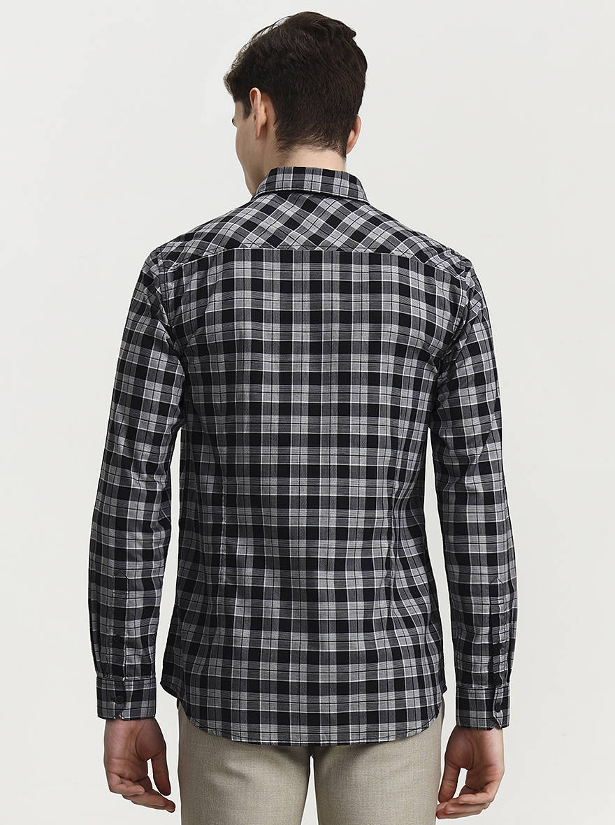 Black Checked Slim Fit Casual Shirt | JadeBlue