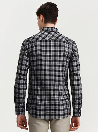 Black Checked Slim Fit Casual Shirt | JadeBlue