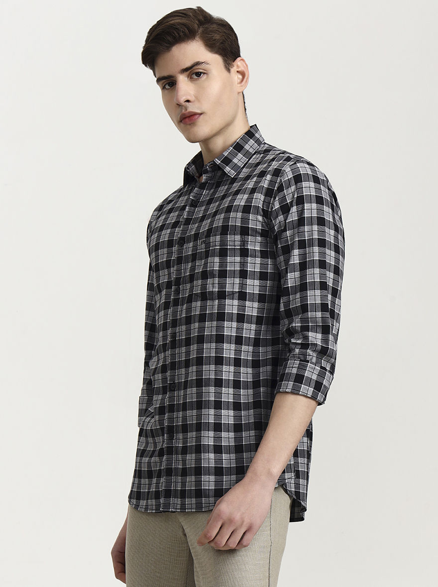 Black Checked Slim Fit Casual Shirt | JadeBlue