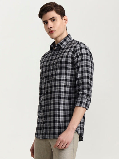 Black Checked Slim Fit Casual Shirt | JadeBlue