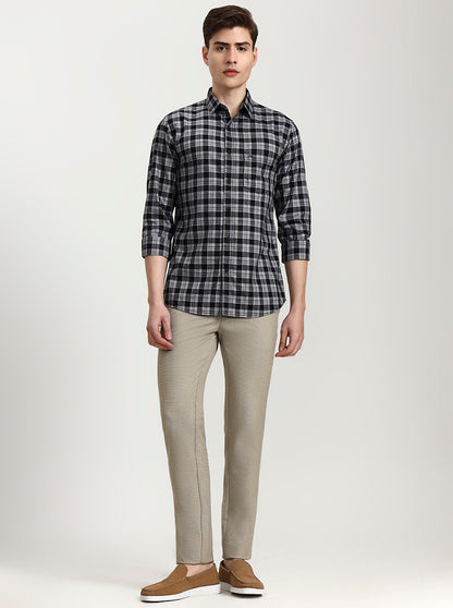 Black Checked Slim Fit Casual Shirt | JadeBlue