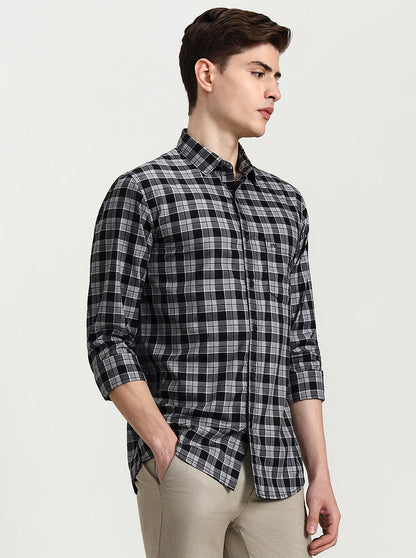 Black Checked Slim Fit Casual Shirt | JadeBlue