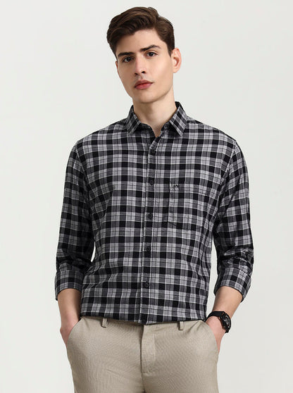Black Checked Slim Fit Casual Shirt | JadeBlue