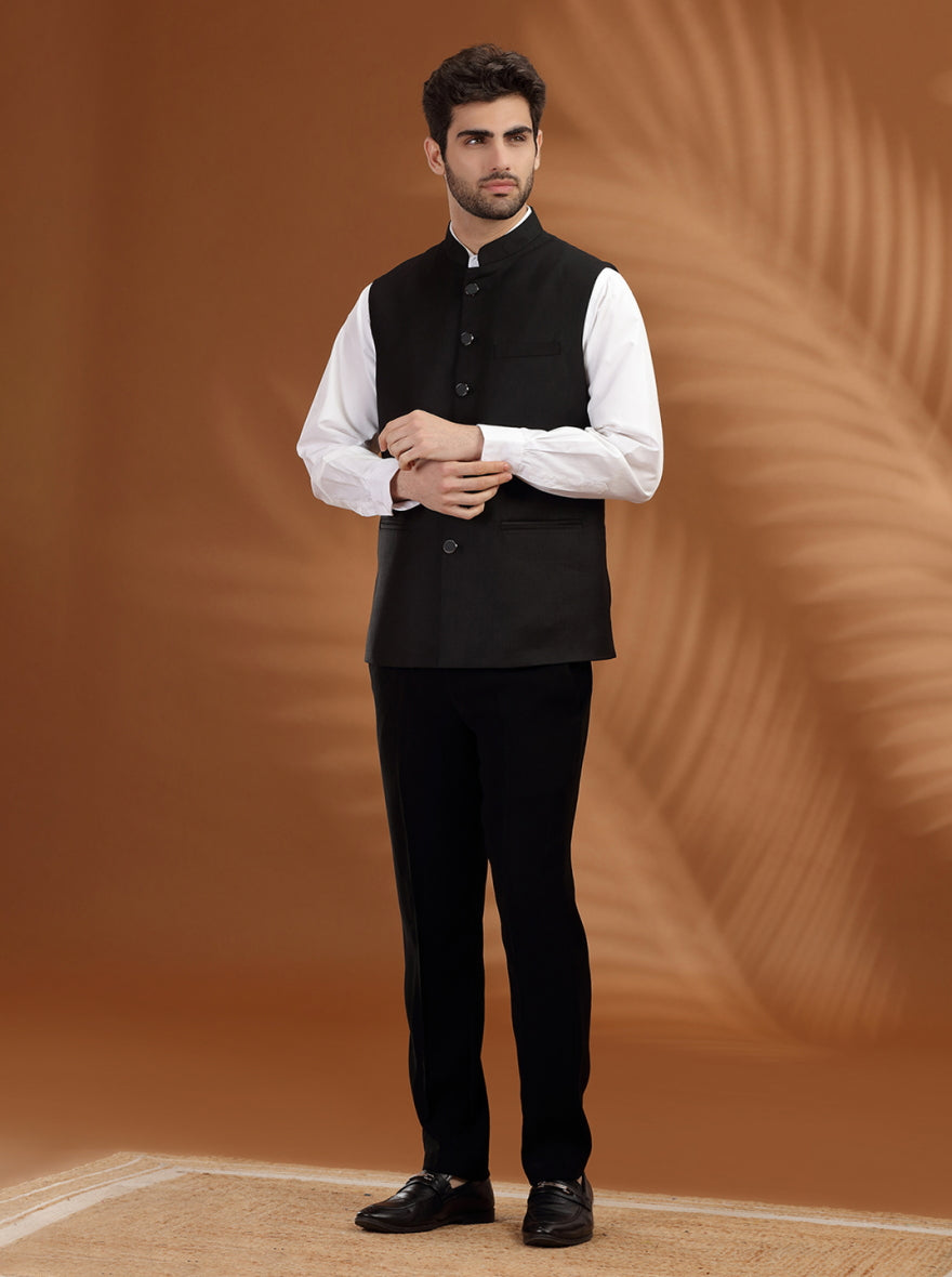 Black Printed Waistcoat | Greenfibre