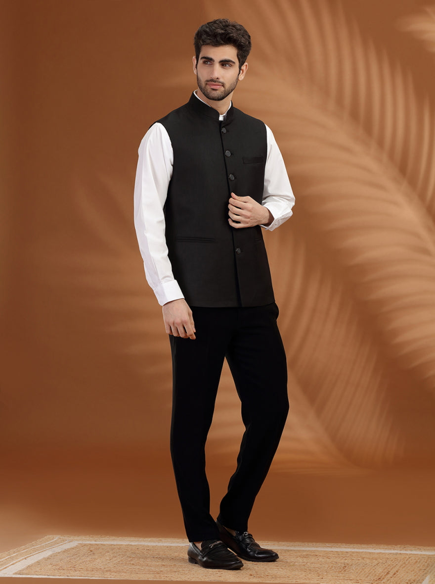 Black Printed Waistcoat | Greenfibre