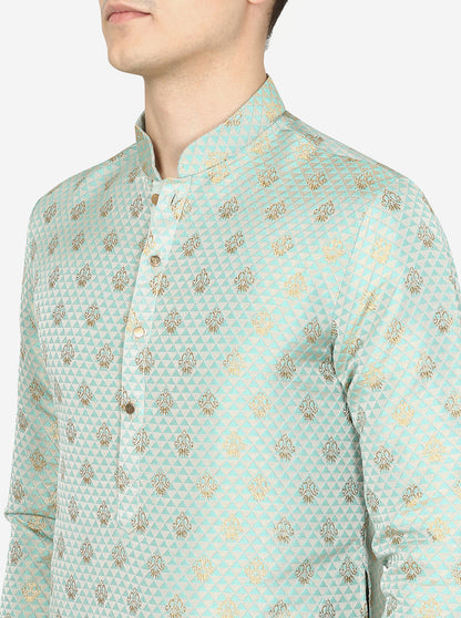 Mint Green Printed Ethnic Silk Blend Kurta | The Kurta Company