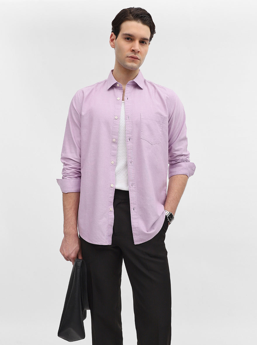 Lilac Purple Solid Slim Fit Casual Shirt | JadeBlue