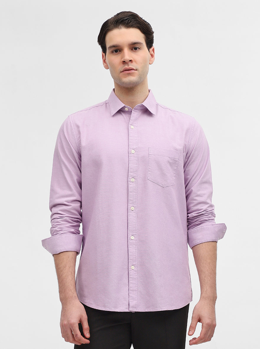 Lilac Purple Solid Slim Fit Casual Shirt | JadeBlue