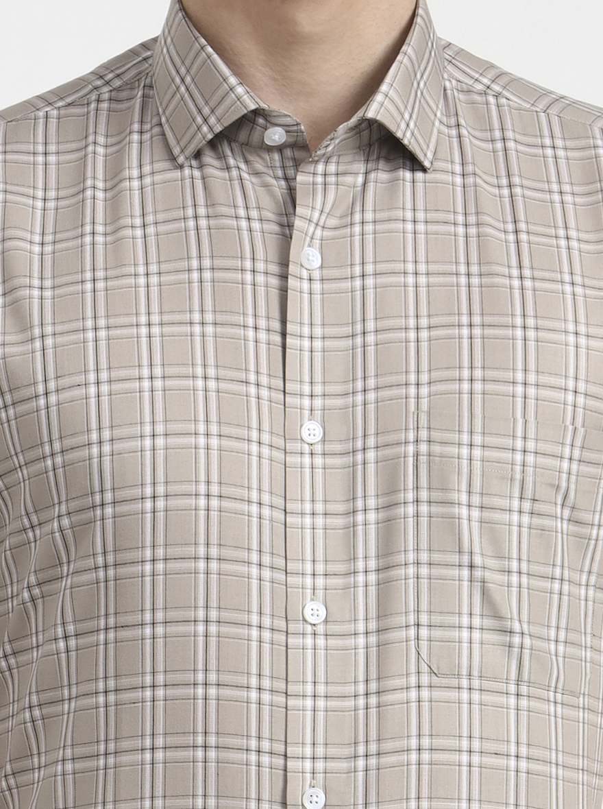 Brown Checked Regular Fit Formal Shirt | Greenfibre