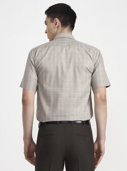 Brown Checked Regular Fit Formal Shirt | Greenfibre