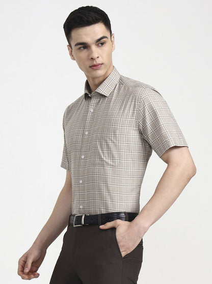 Brown Checked Regular Fit Formal Shirt | Greenfibre
