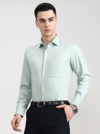 Light Pista  Solid Regular Fit Formal Shirt | JadeBlue