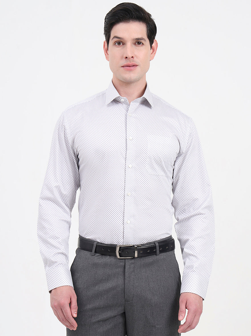 White & Grey Printed Regular Fit Formal Shirt | JadeBlue