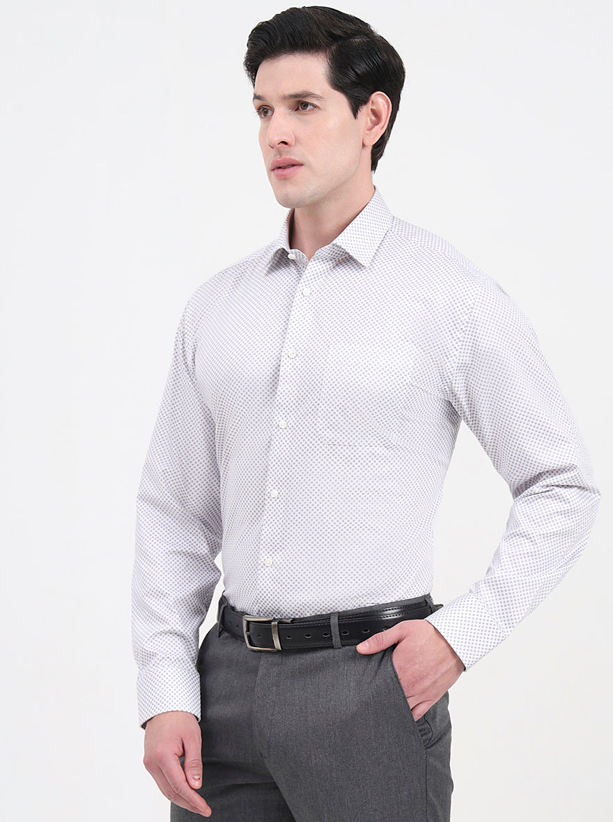 White & Grey Printed Regular Fit Formal Shirt | JadeBlue