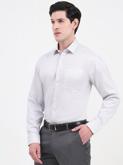 White & Grey Printed Regular Fit Formal Shirt | JadeBlue