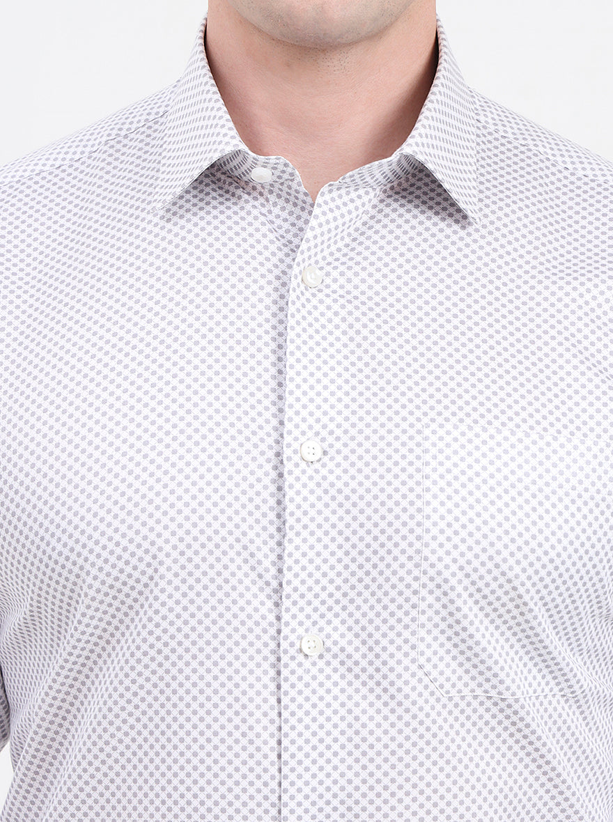 White & Grey Printed Regular Fit Formal Shirt | JadeBlue