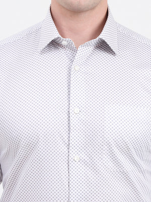 White & Grey Printed Regular Fit Formal Shirt | JadeBlue