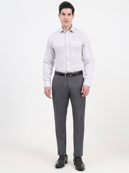 White & Grey Printed Regular Fit Formal Shirt | JadeBlue