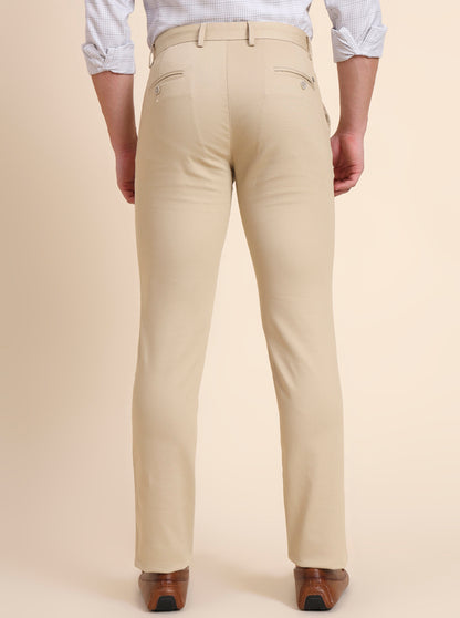 Beige Solid Uno Fit Casual Trouser | JadeBlue