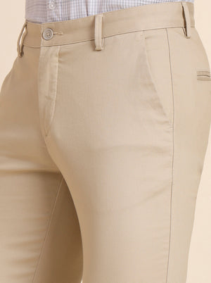 Beige Solid Uno Fit Casual Trouser | JadeBlue