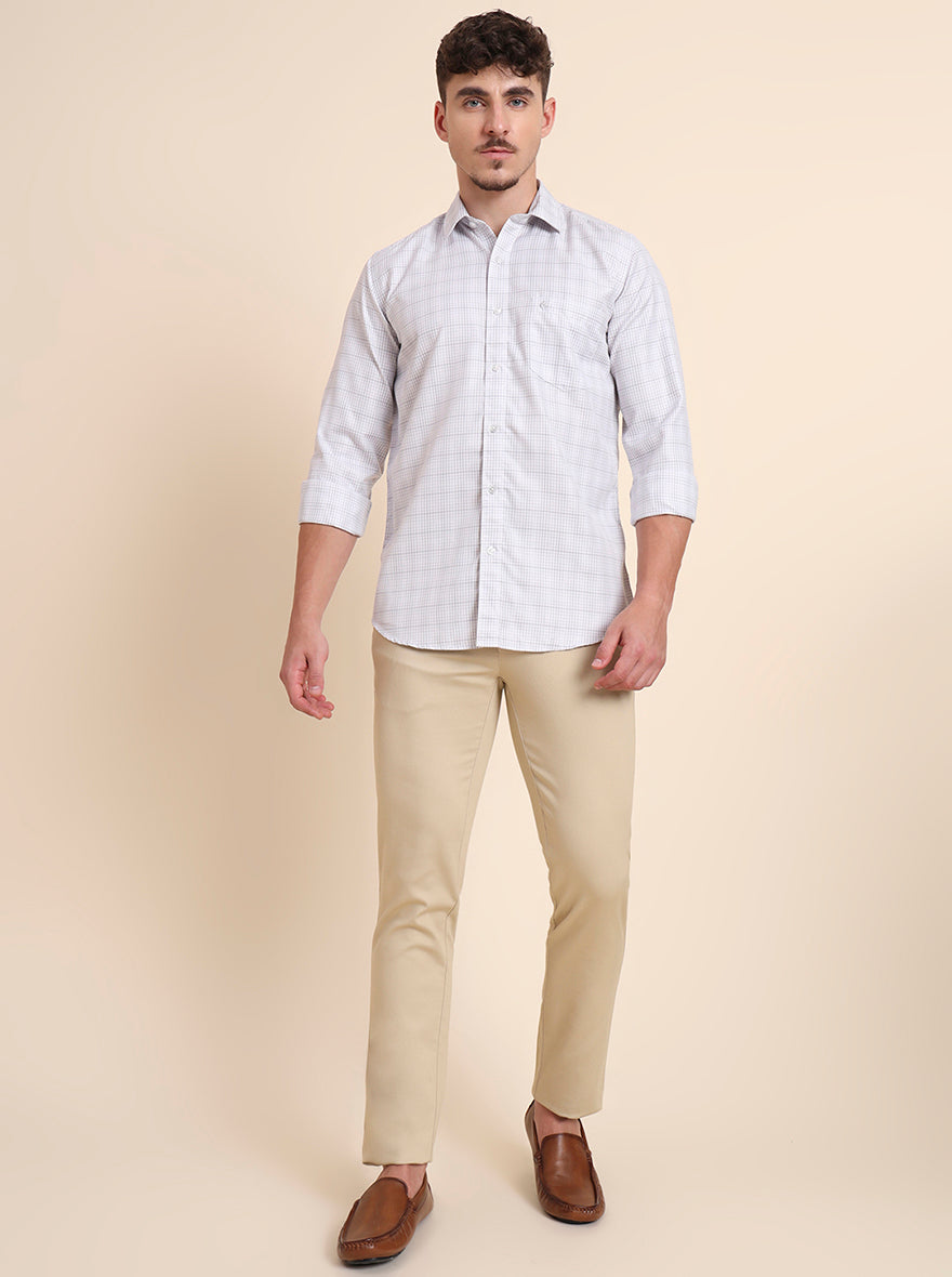 Beige Solid Uno Fit Casual Trouser | JadeBlue