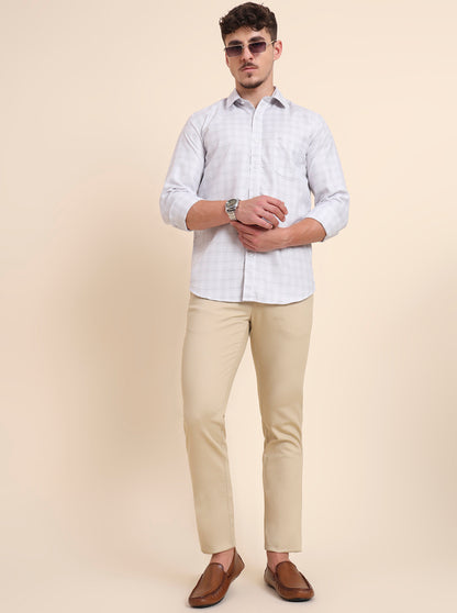 Beige Solid Uno Fit Casual Trouser | JadeBlue