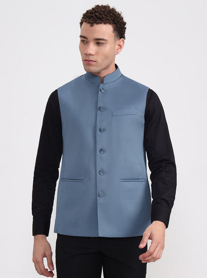 Blue Solid Regular Fit Modi Jacket | JadeBlue