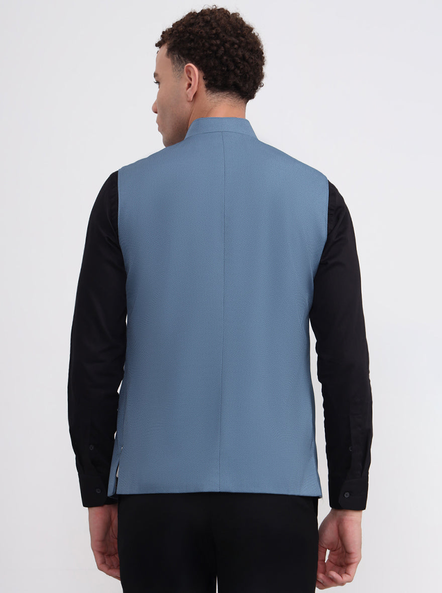 Blue Solid Regular Fit Modi Jacket | JadeBlue