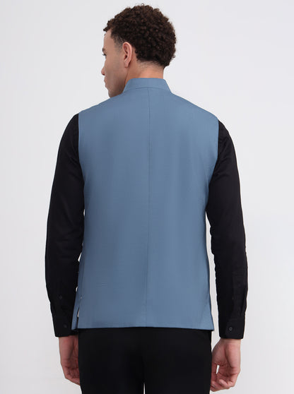 Blue Solid Regular Fit Modi Jacket | JadeBlue