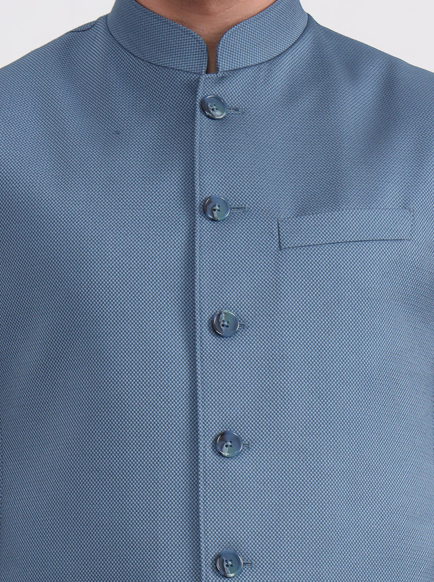 Blue Solid Regular Fit Modi Jacket | JadeBlue