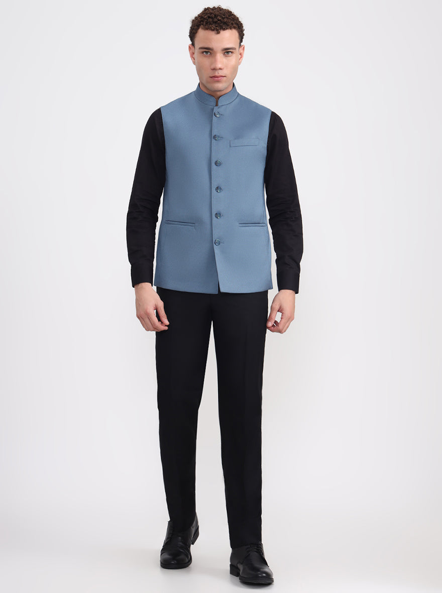 Blue Solid Regular Fit Modi Jacket | JadeBlue