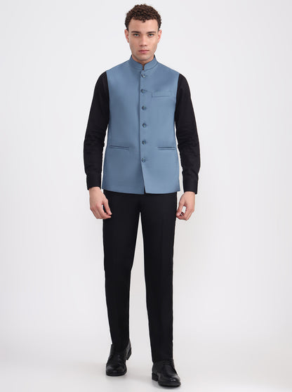 Blue Solid Regular Fit Modi Jacket | JadeBlue