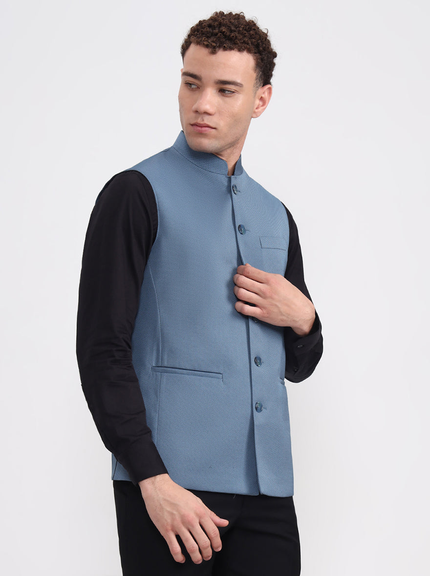Blue Solid Regular Fit Modi Jacket | JadeBlue