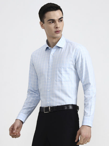 Blue & White Checked Regular Fit Formal Shirt | Metal