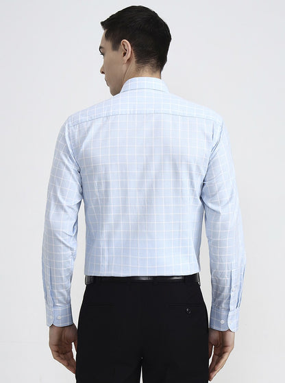 Blue & White Checked Regular Fit Formal Shirt | Metal