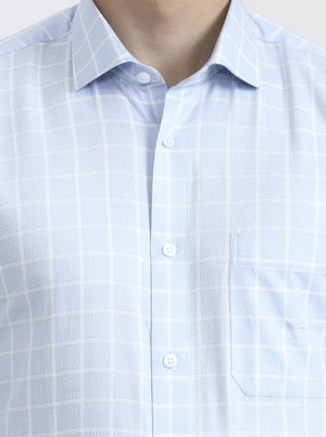 Blue & White Checked Regular Fit Formal Shirt | Metal