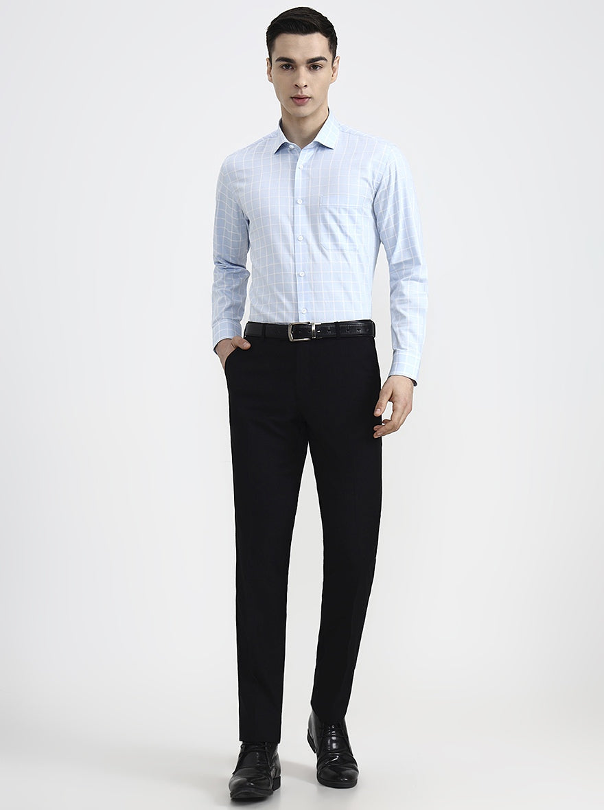 Blue & White Checked Regular Fit Formal Shirt | Metal