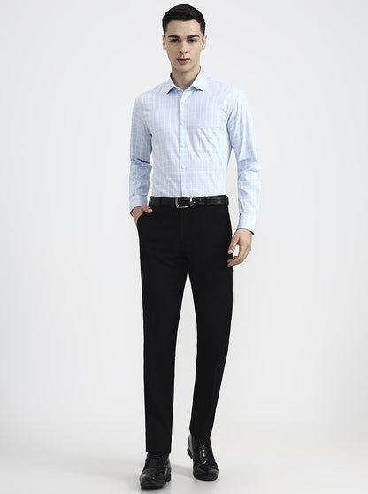 Blue & White Checked Regular Fit Formal Shirt | Metal