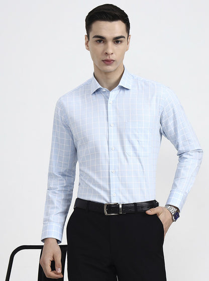 Blue & White Checked Regular Fit Formal Shirt | Metal